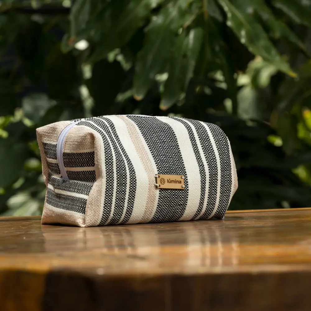 Cosmetiquera rayas beige-azul marino